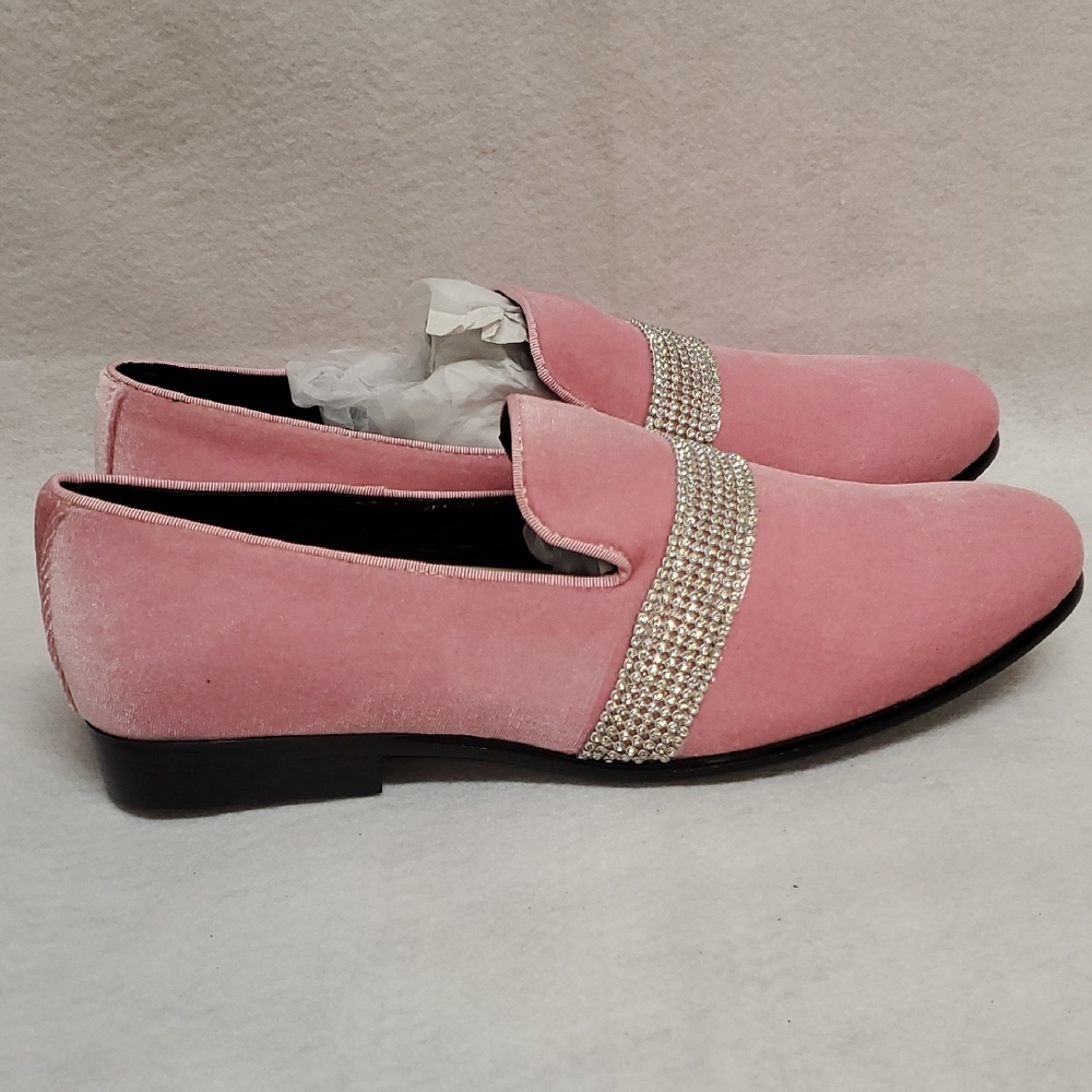 Mens Amali 10 Pink Velvet Loafers with Silver Accents - Picture 5 of 10